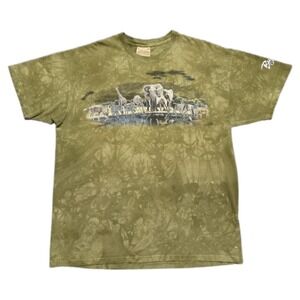 Vintage The Mountain Green Tie Dye Safari‎ Nature T-Shirt Mens 2XL Shirt